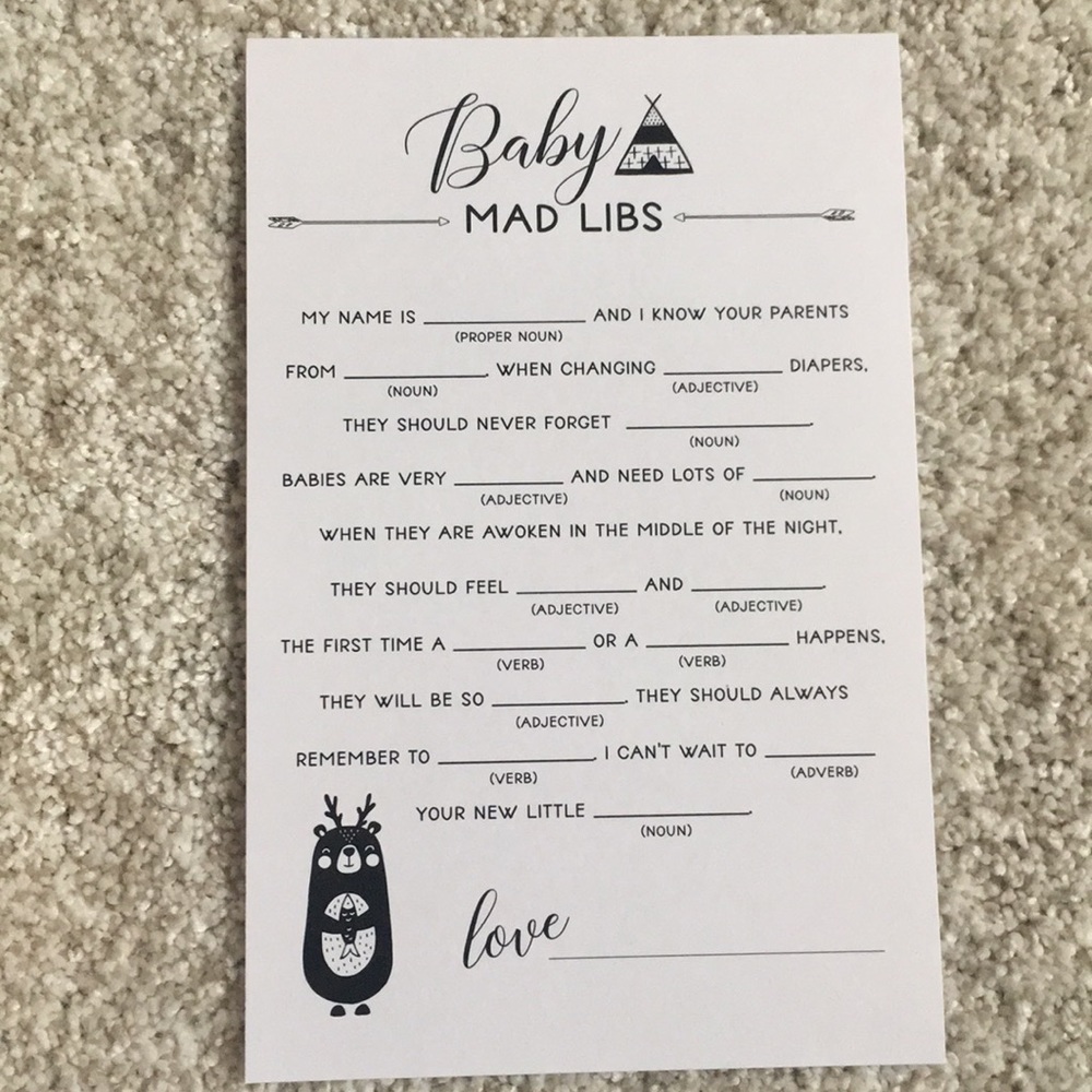 Baby Shower Mad Libs Game
